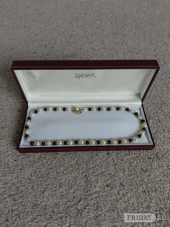 Pearl and Blue Bead Necklace