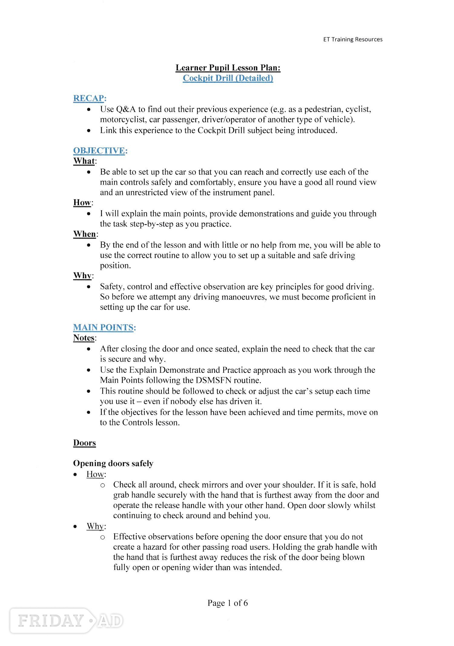 Kingston Upon Thames Lesson Plans PDF Resource Pack ADI PDI Driver Training Aids