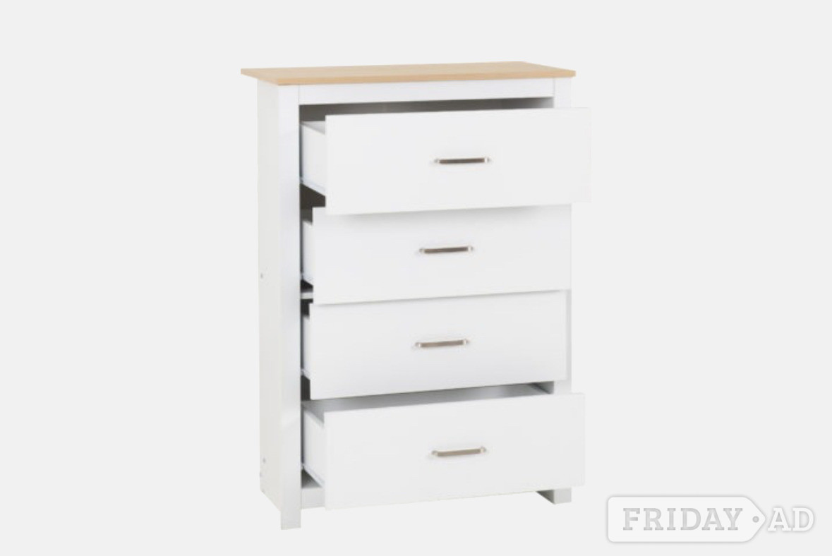 Portland 4 Drawer Chest - White/Oak Effect
