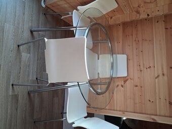 Retro round glass table and chairs.