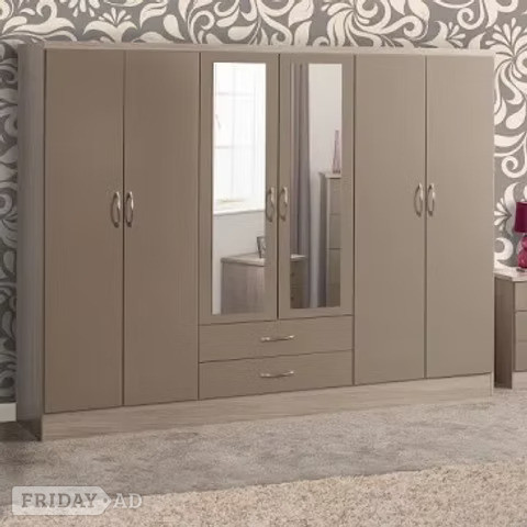 Nevada 6 door 2 drawer mirrored wardrobe in Rotherham
