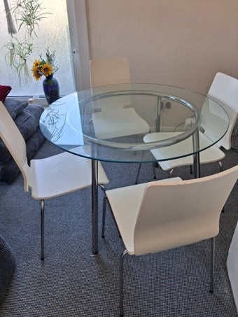 Lovely Round Glass Retro table and Chairs.