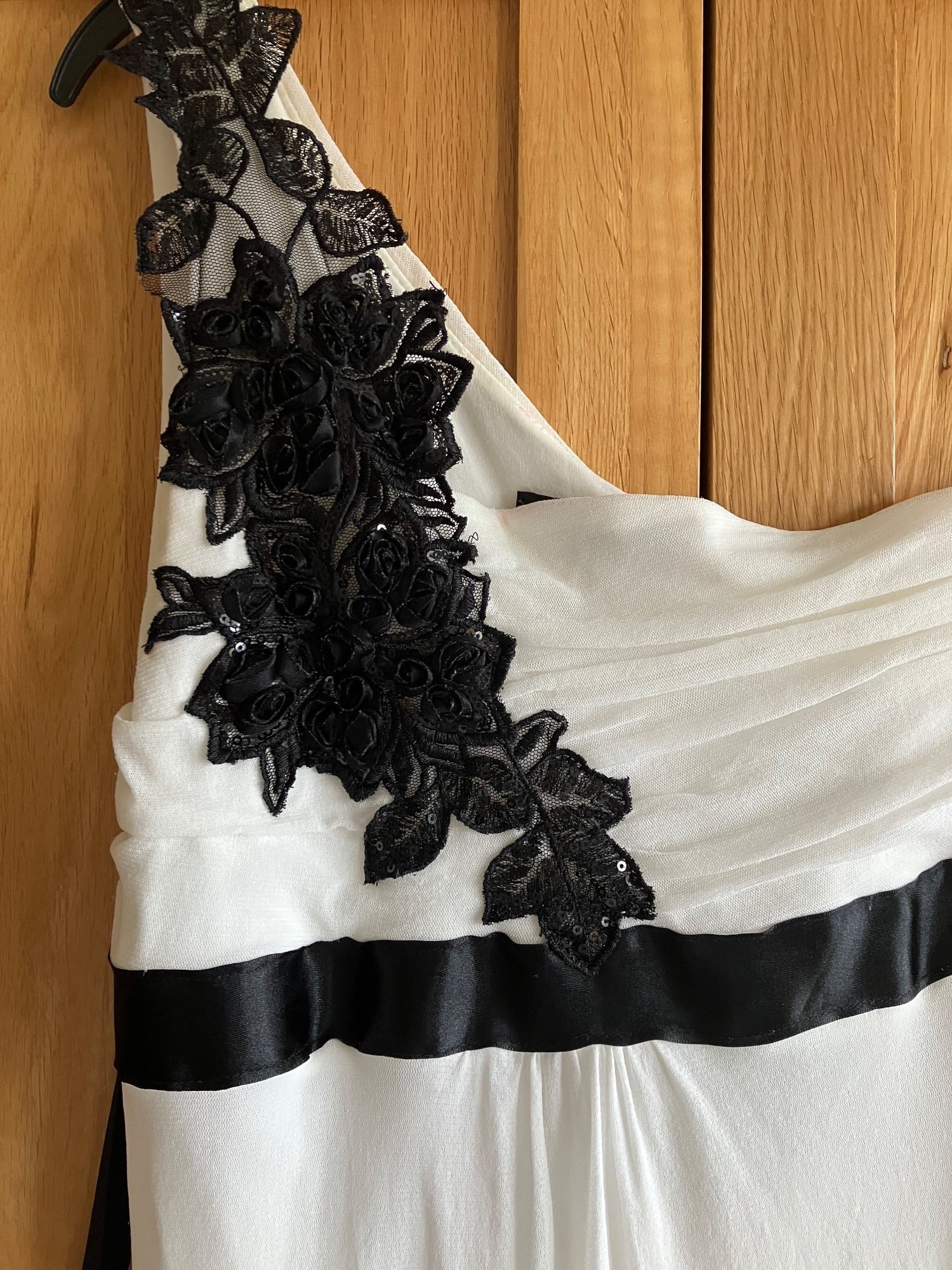 White & black one shoulder dress with back tie- LIKE NEW