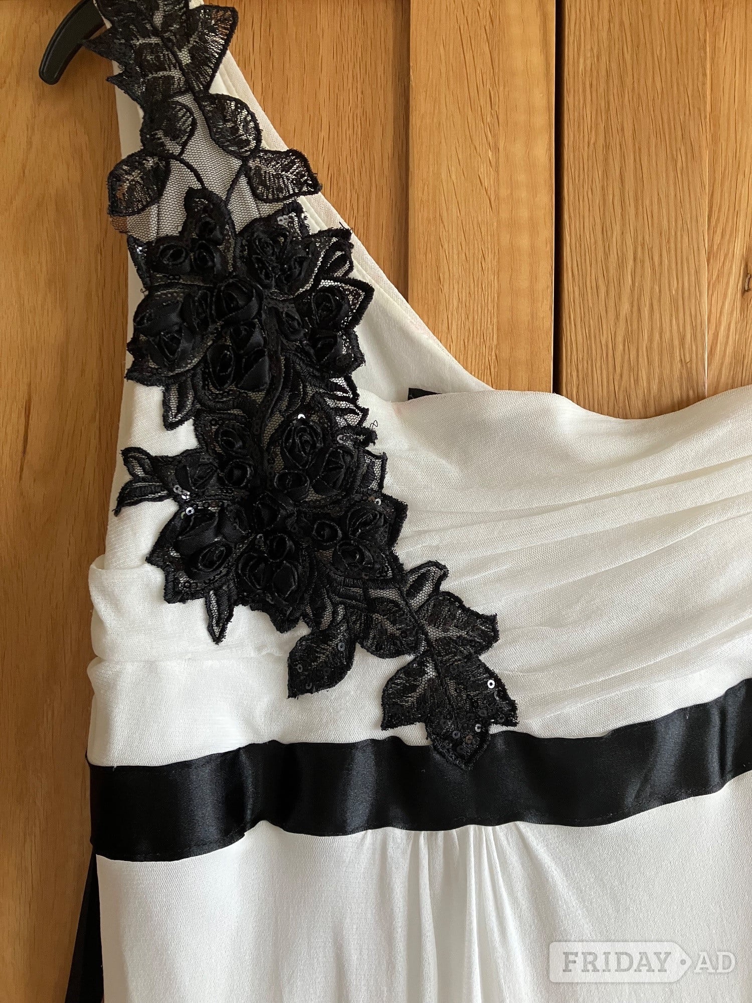 White & black one shoulder dress with back tie- LIKE NEW