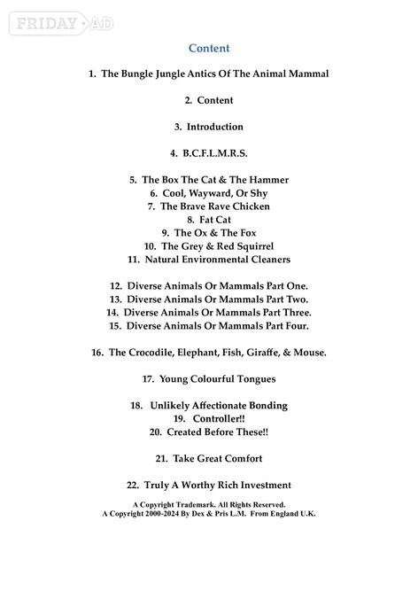 Purchase!! 'The Bungle Jungle Antics Of The Animal~Mammal.'  PDF Reader. 