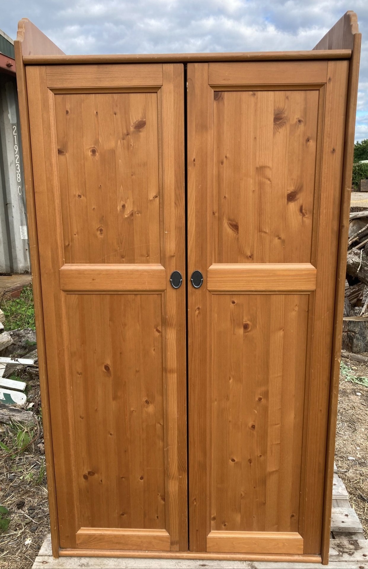 Small 2 Door Stained Pine Wardrobe - Medium Oak in Haywards Heath
