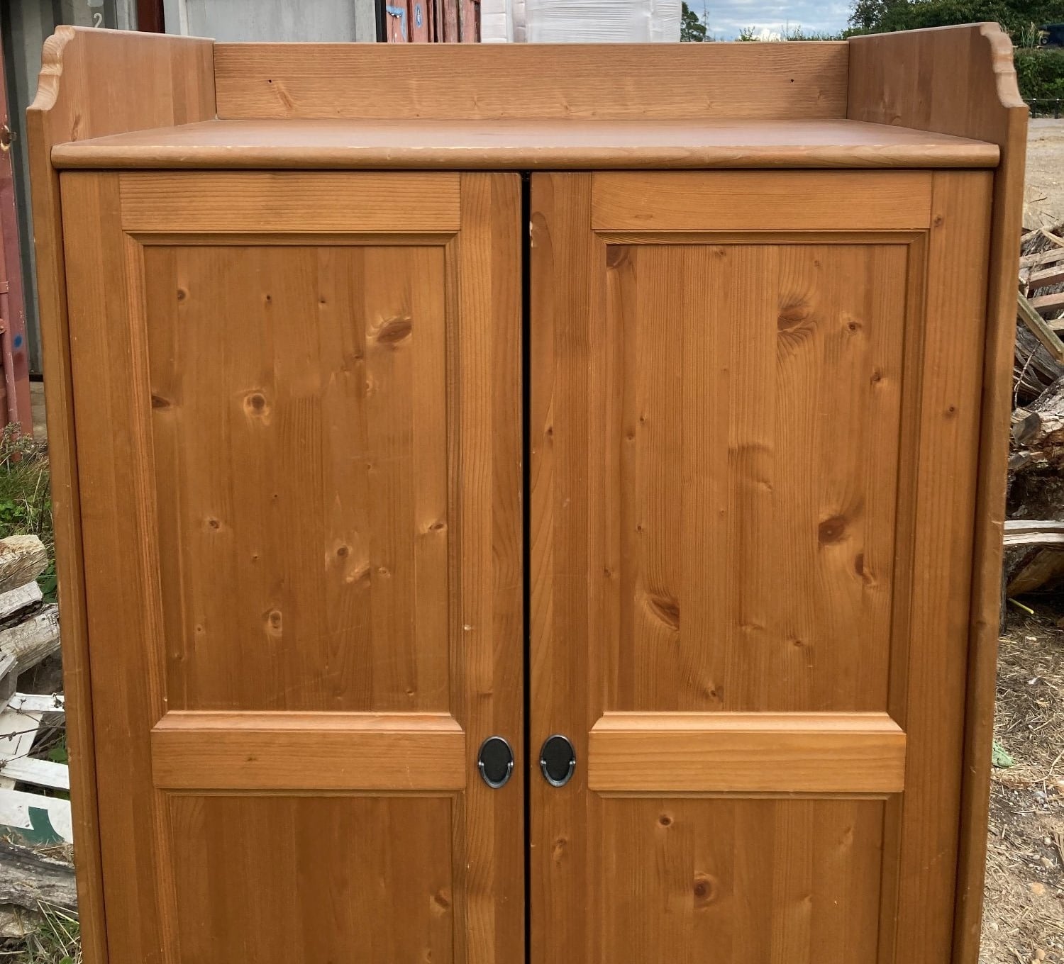 Small 2 Door Stained Pine Wardrobe - Medium Oak