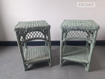 PAIR OF SMALL VINTAGE SIDE TABLES SQUARE WICKER RATTAN 
