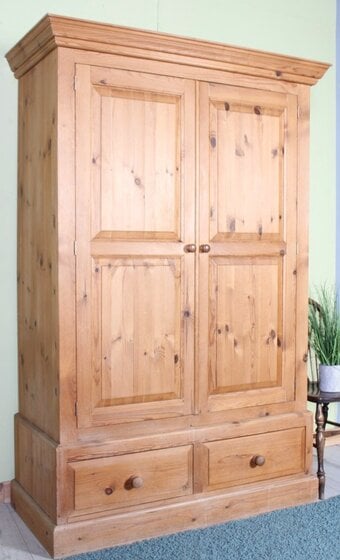 UK Delivery - Cottage Waxed Pine Farmhouse Wardrobe With 2 Drawer