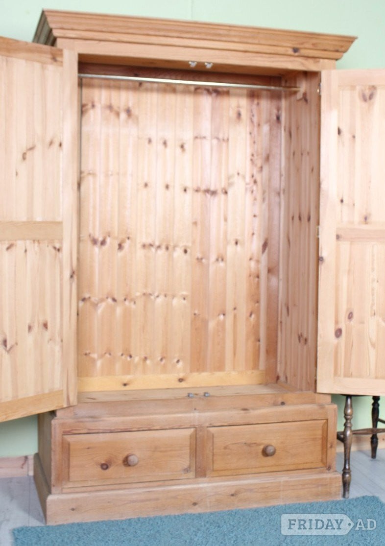 UK Delivery - Cottage Waxed Pine Farmhouse Wardrobe With 2 Drawer