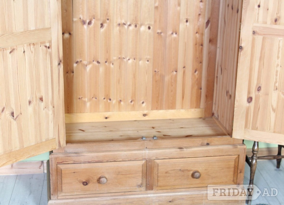 UK Delivery - Cottage Waxed Pine Farmhouse Wardrobe With 2 Drawer - Furniture