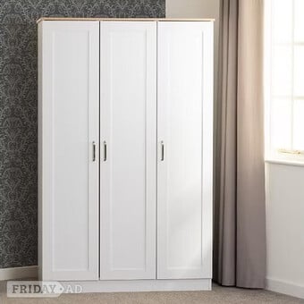 Portland 3 Door Wardrobe in White/Oak Effect