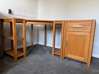 Solid oak corner desk and cupboard 