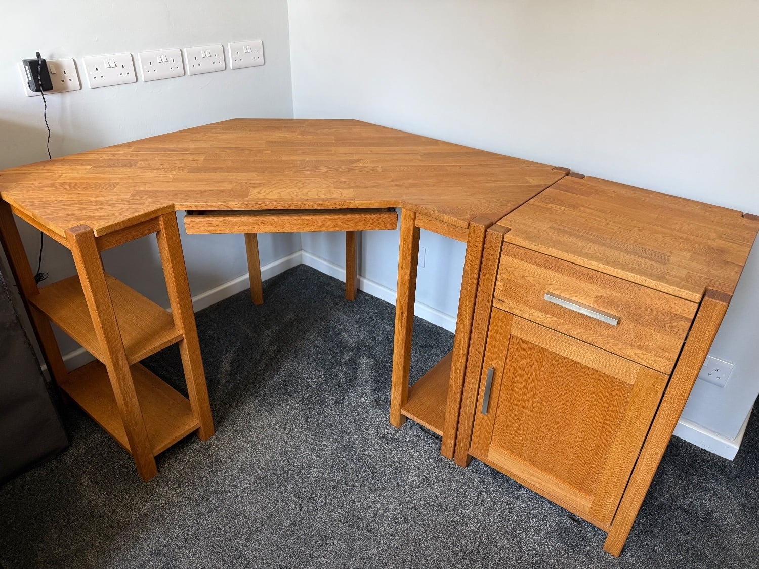 Solid oak corner desk and cupboard 