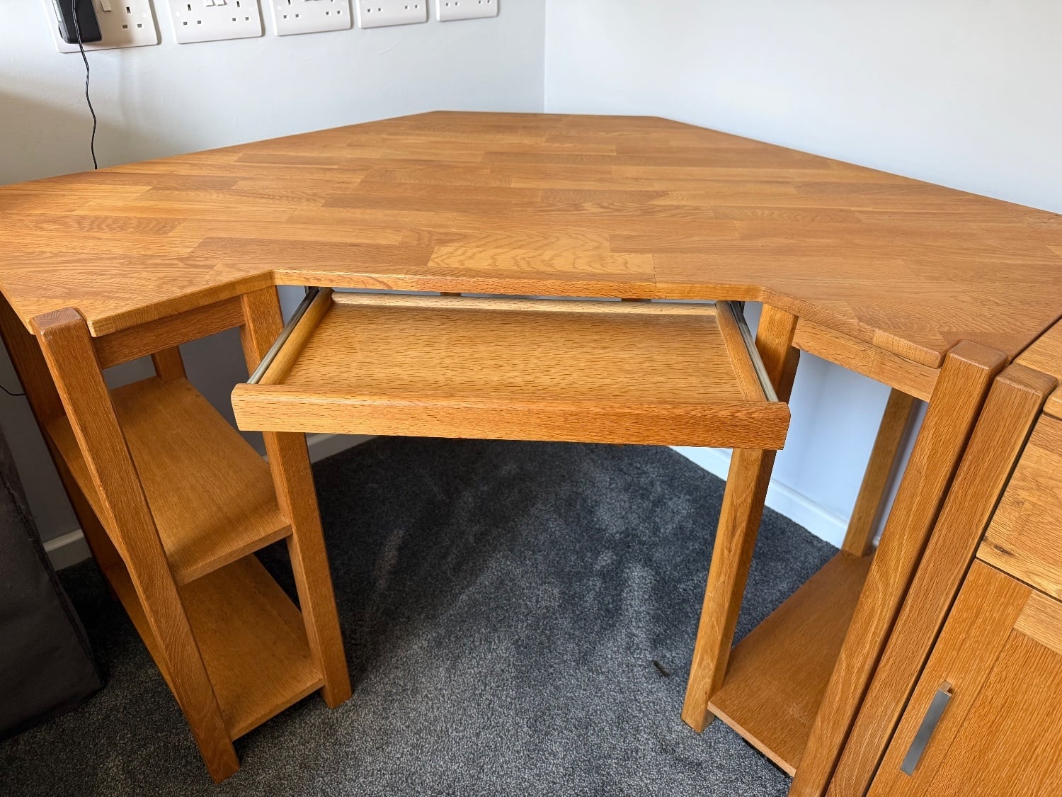 Hastings Solid oak corner desk and cupboard 