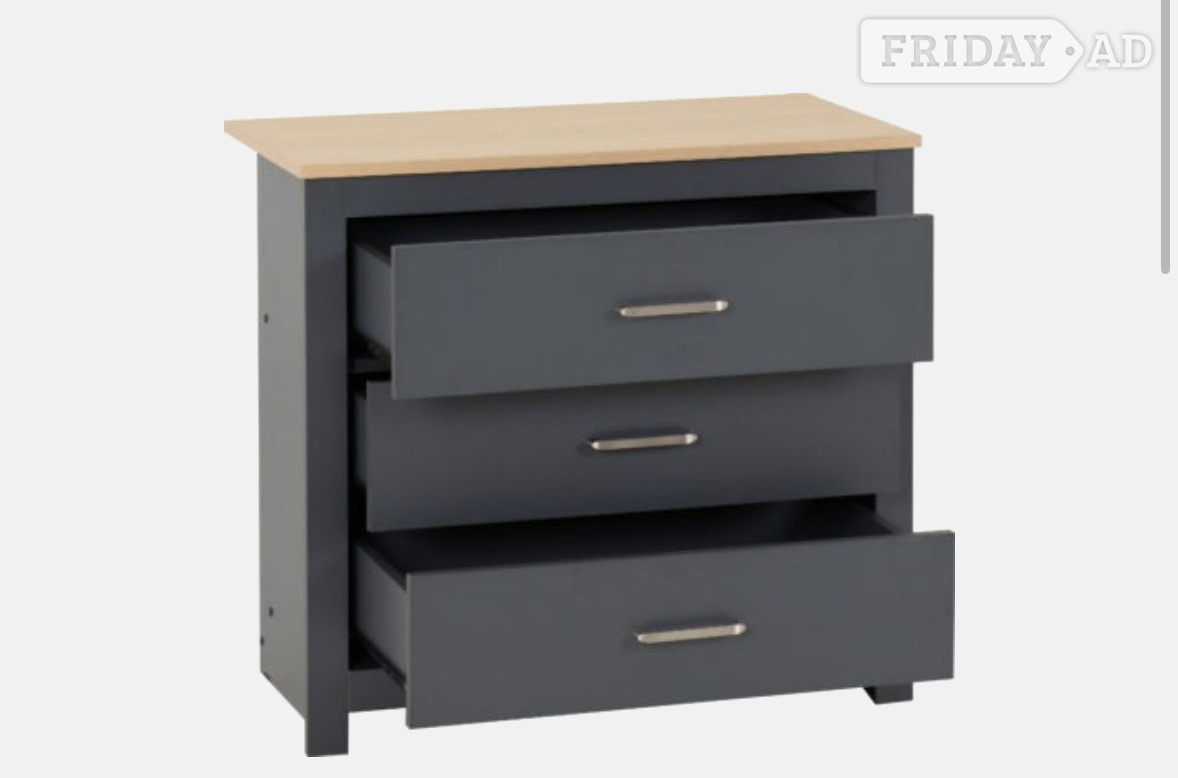 Portland 3 Drawer Chest - Grey/Oak Effect