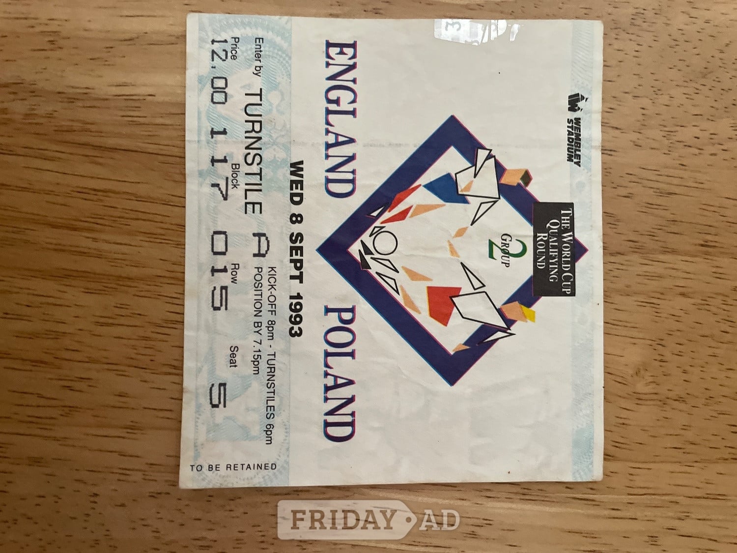 World Cup 1993 Programme England: Poland