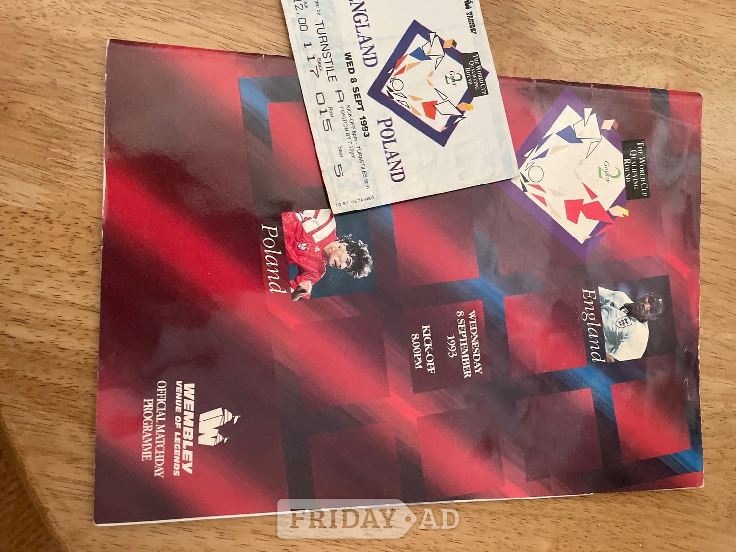 Clevedon World Cup 1993 Programme England: Poland
