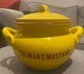 Colmans RARE Mustard Branded Large Casserole Pot Yellow Ex Cond
