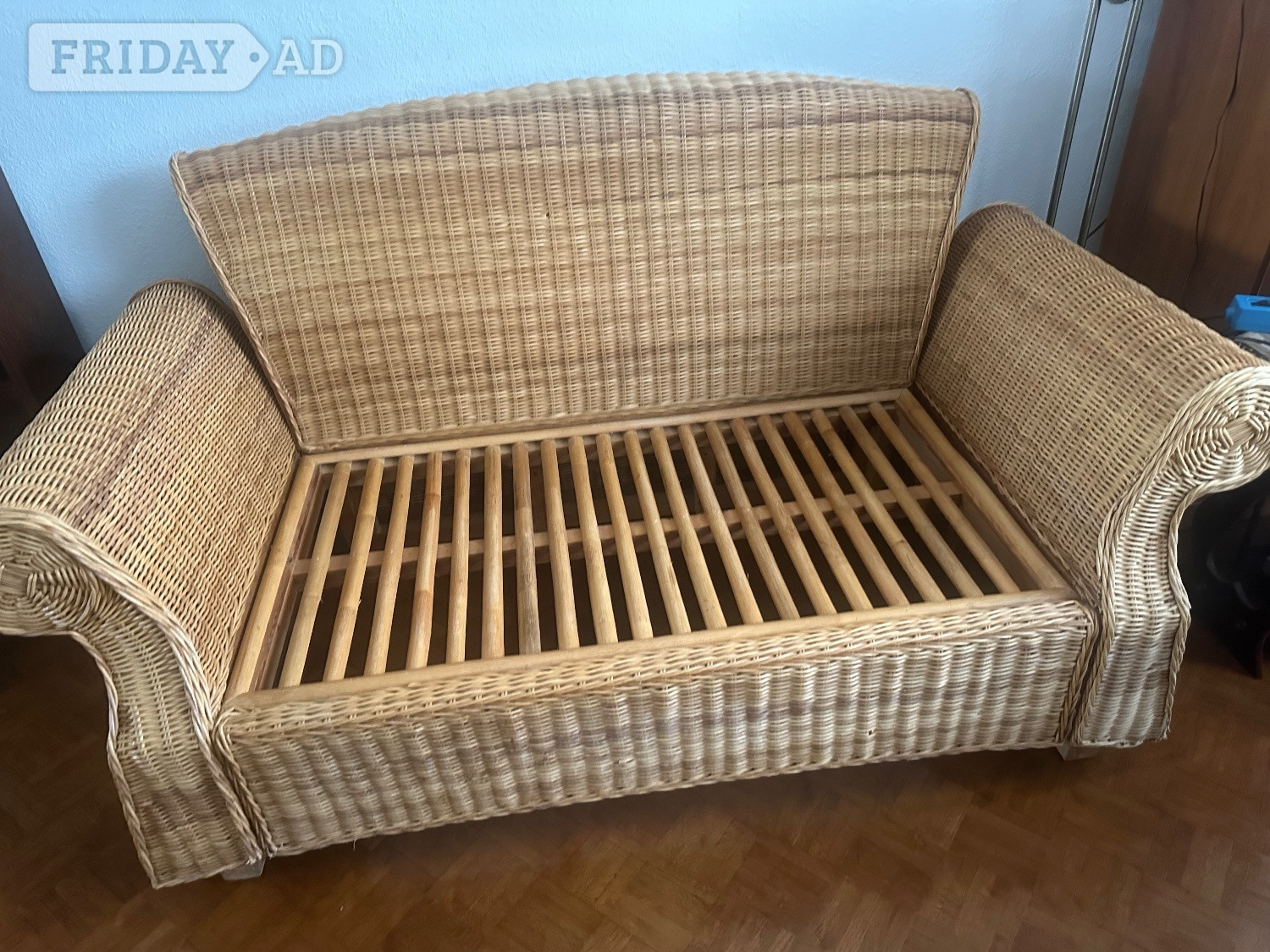 Cane  settee 90cm depth x 260cm long x 90cm height in Bexhill-On-Sea