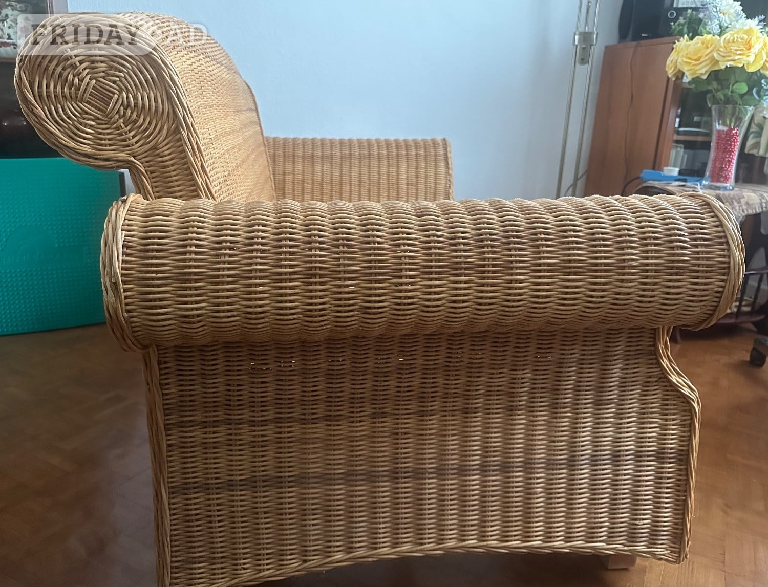 Cane  settee 90cm depth x 260cm long x 90cm height