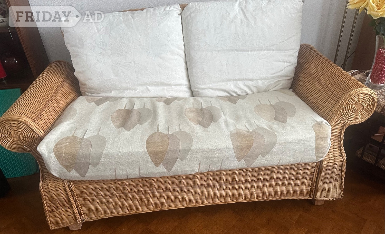 Cane  settee 90cm depth x 260cm long x 90cm height - Furniture in Bexhill-On-Sea