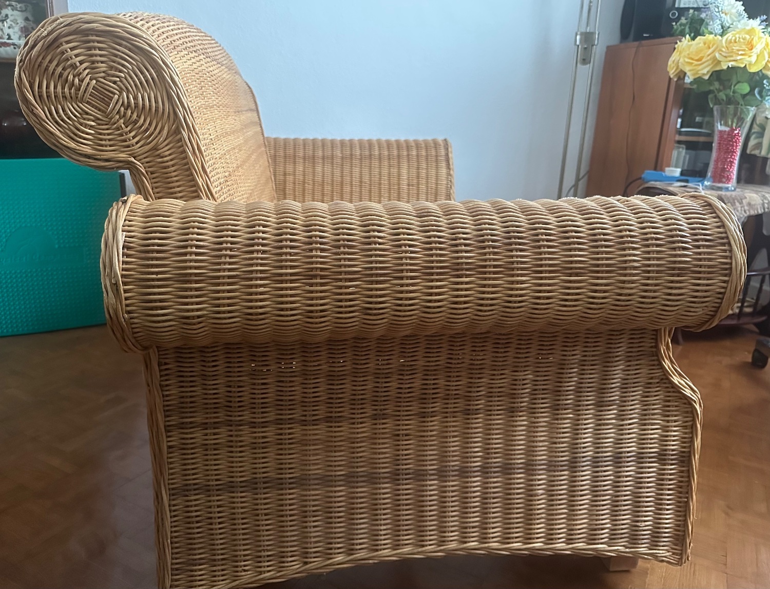 Cane  settee 90cm depth x 260cm long x 90cm height