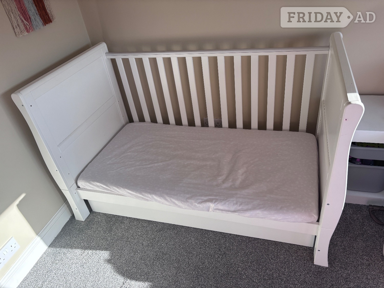 Little acorns white sleigh cot bed 