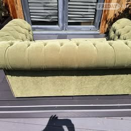 Chesterfield Sofa  Button Arms, Chenille fabric, Olive green