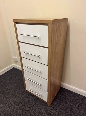 SEVILLE 5 DRAWER NARROW CHEST - WHITE GLOSS