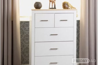 Portland 3+2 Drawer Chest - White/Oak Effect