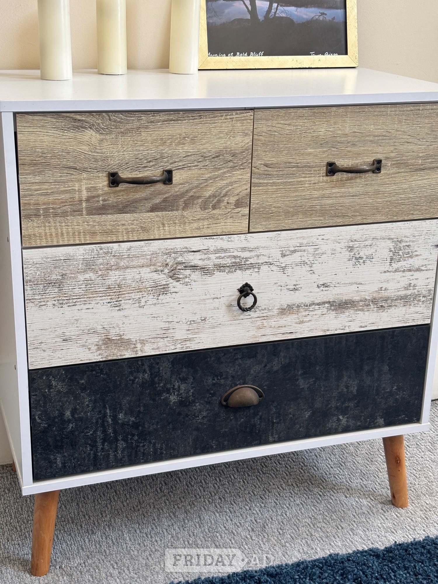 Modern Multi-Tone Chest of 4 Drawers – White Frame in Hastings