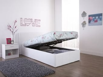 SINGLE - END LIFT WHITE FAUX LEATHER OTTOMAN STORAGE BEDSTEAD