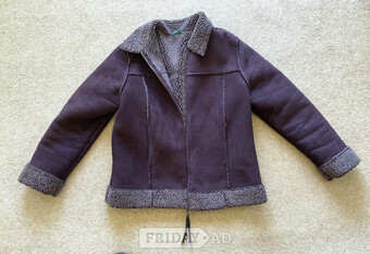 Marks & Spencer Sherpa Lined Mulberry Suede Style Jacket Size 14