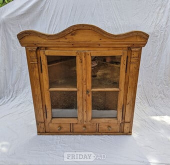 Large Antique Stripped Pine Glazed Corner Cupboard Cabinet
