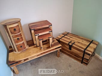 Oak wood Chest, large Coffee Table and Cylindrical Draws