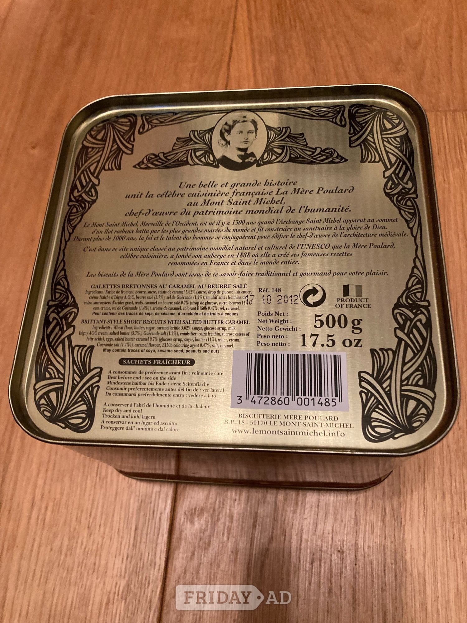 Empty Biscuit/Cookie Tin 500g: Les Galettes de La Mere Poulard. - Antiques & Collectables in Crawley