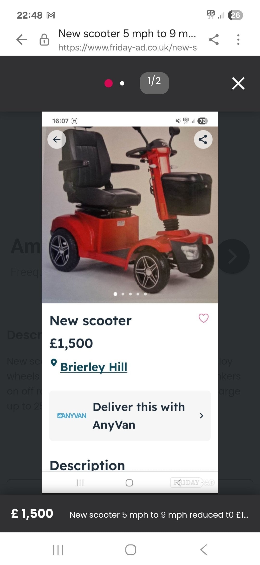 Tipton Brand new mobility scooter red  8 mph rrp is £1750
