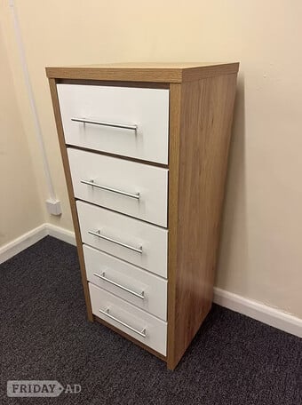 SEVILLE 5 DRAWER NARROW CHEST - WHITE GLOSS