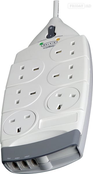 Belkin 'SurgeMaster' 6 way mains block and power-surge protector.