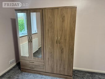 NEVADA 4 DOOR 2 DRAWER MIRRORED WARDROBE BEDROOM SET IN RUSTICOAK