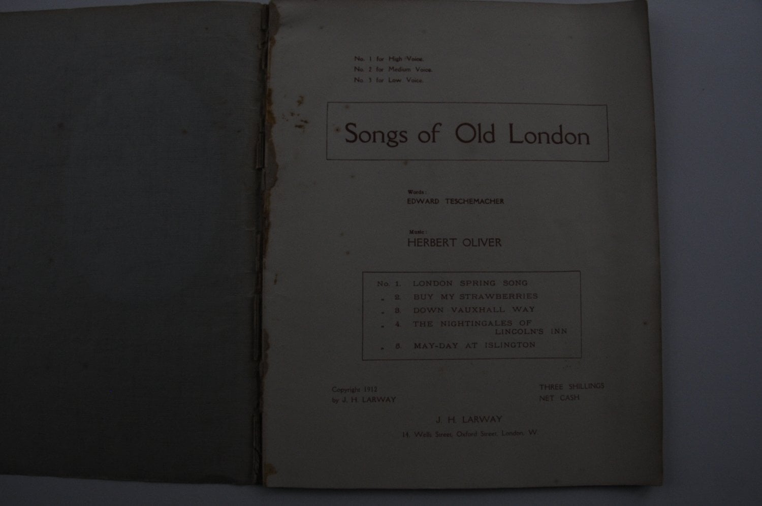 Antique Music Song Book: Songs Of Old London 1912 (Rare Version)