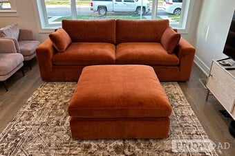 Burnt Orange Velvet 3 Seater Sofa with Footstool