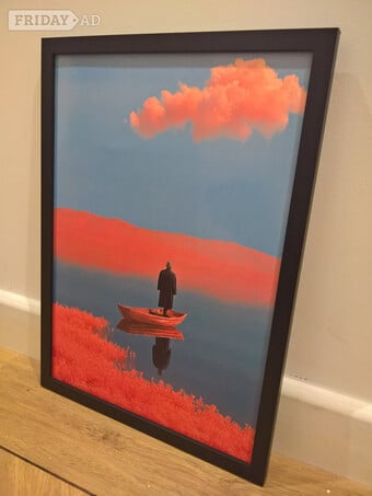 Man on red canoe poster black mdf frame a3