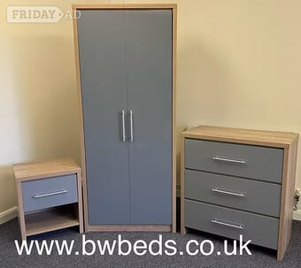 SEVILLE 2 DOOR WARDROBE CHEST AND BEDSIDE - GREY GLOSS