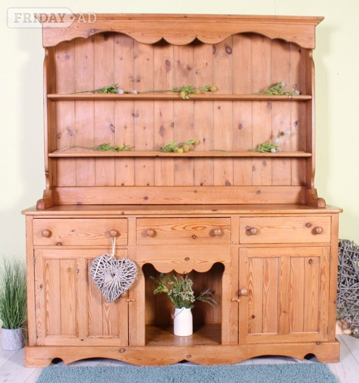 UK Delivery - Large Second-Hand Country Farmhouse Pine Dresser in Hailsham