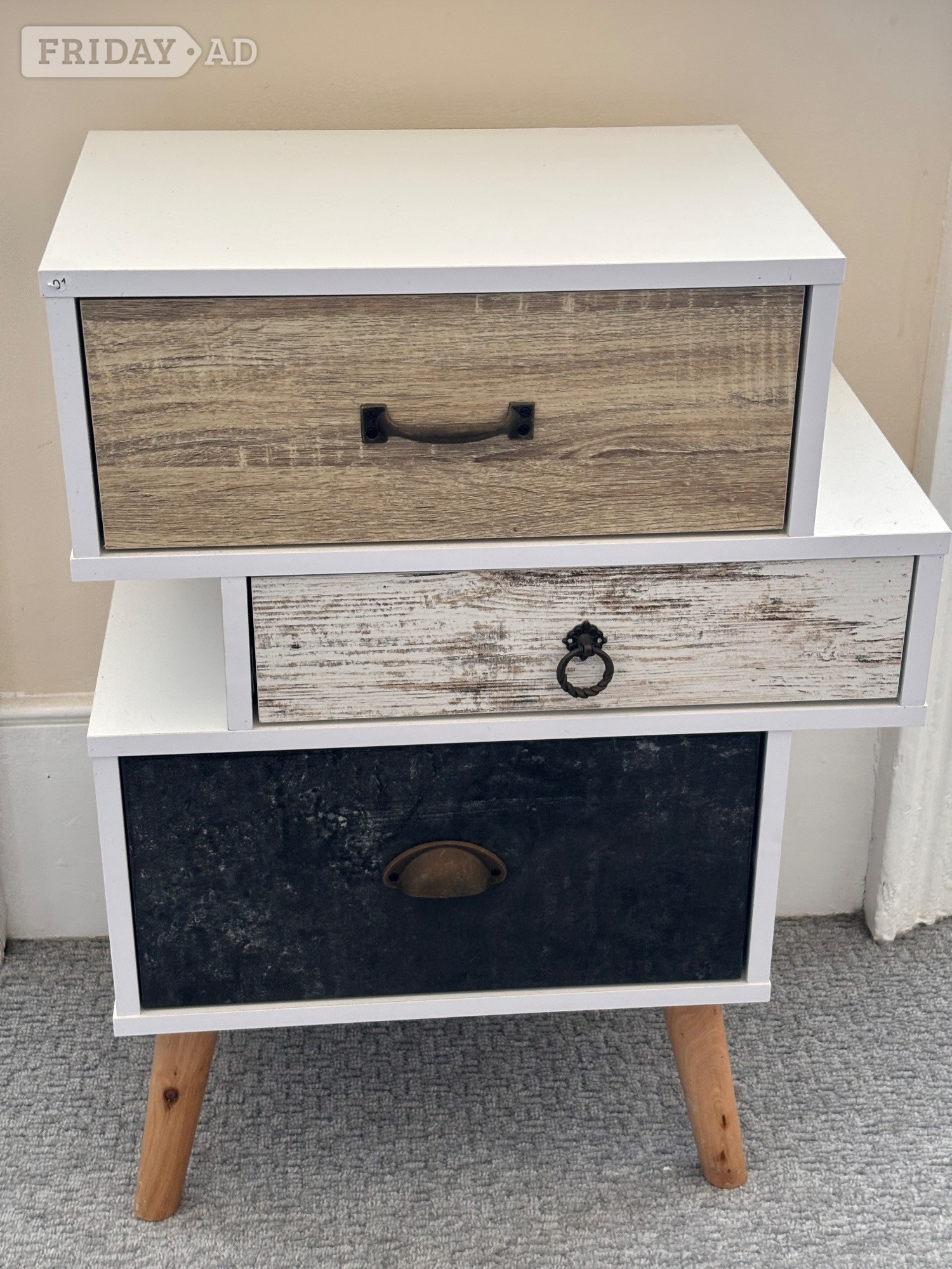 Funky Multicoloured 3-Drawer Bedside Table - Good Condition in Hastings