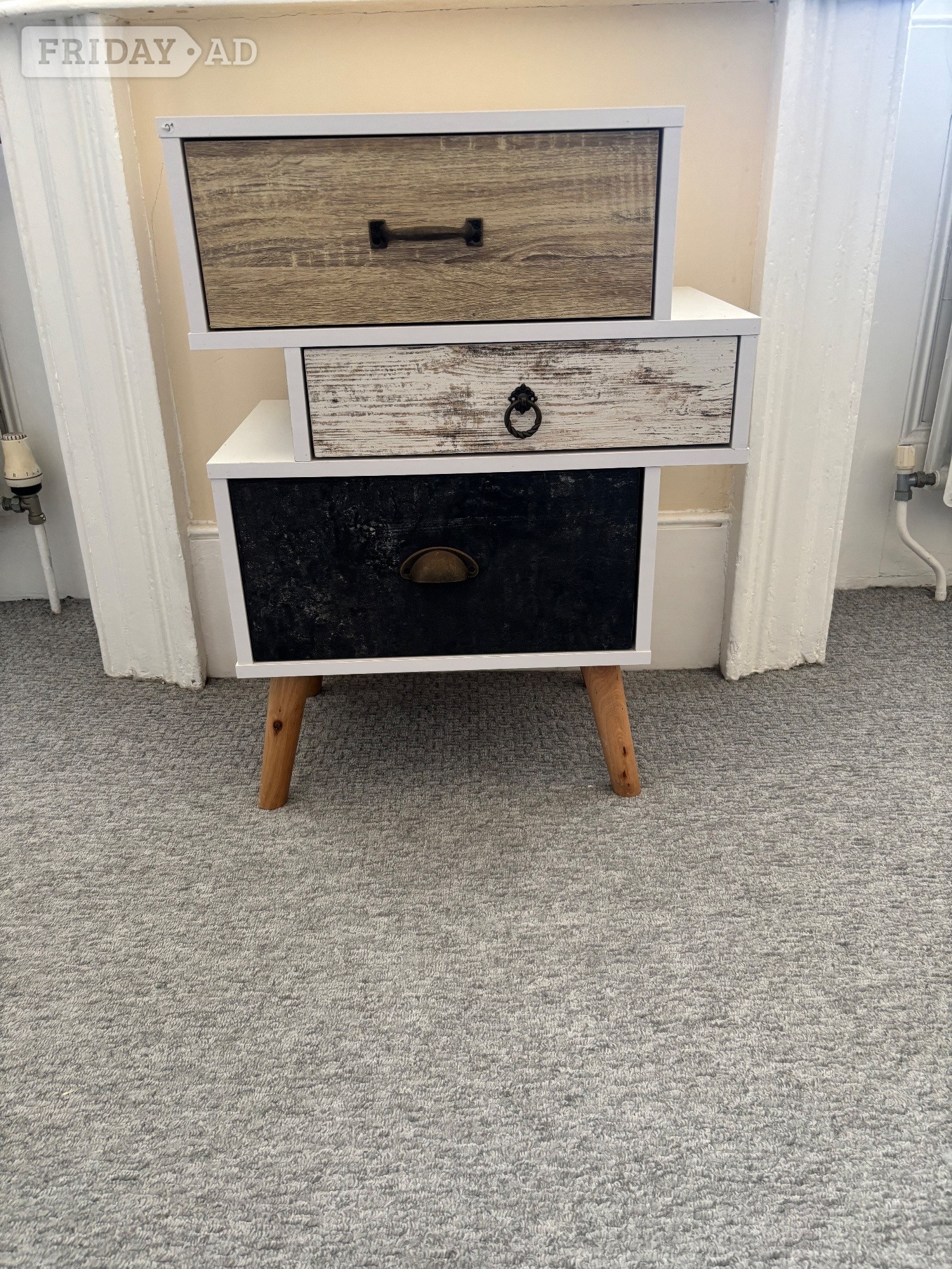 Funky Multicoloured 3-Drawer Bedside Table - Good Condition