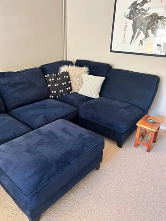 Navy Blue Velvet Legend Classic Corner Sofa with footstool