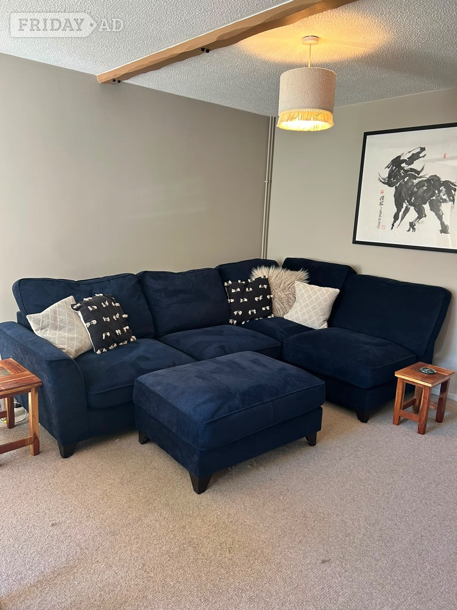 Peterborough Navy Blue Velvet Legend Classic Corner Sofa with footstool
